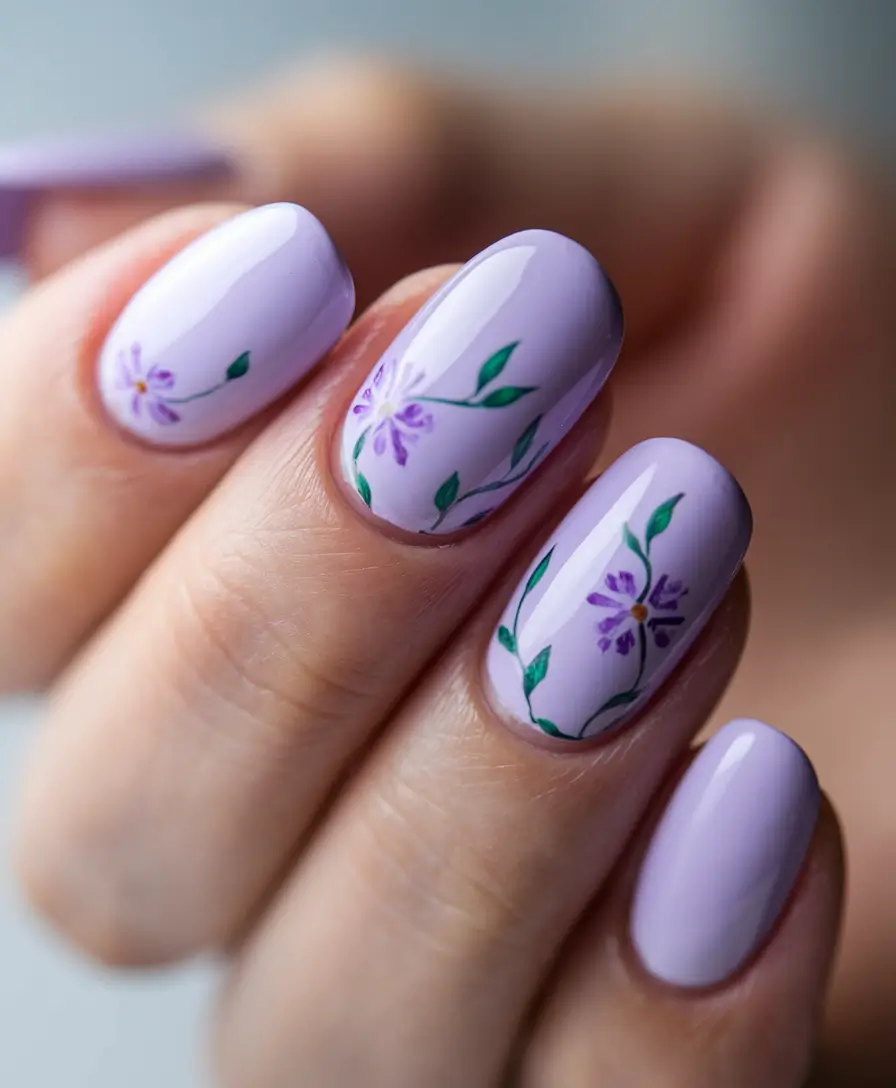 round nail inspo design Lavender Garden Party