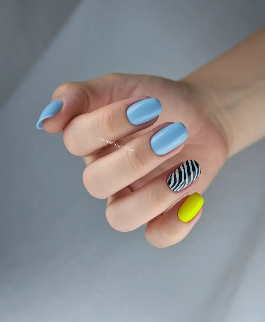 round nail inspo blue Modern Zebra With a Splash of Citrus