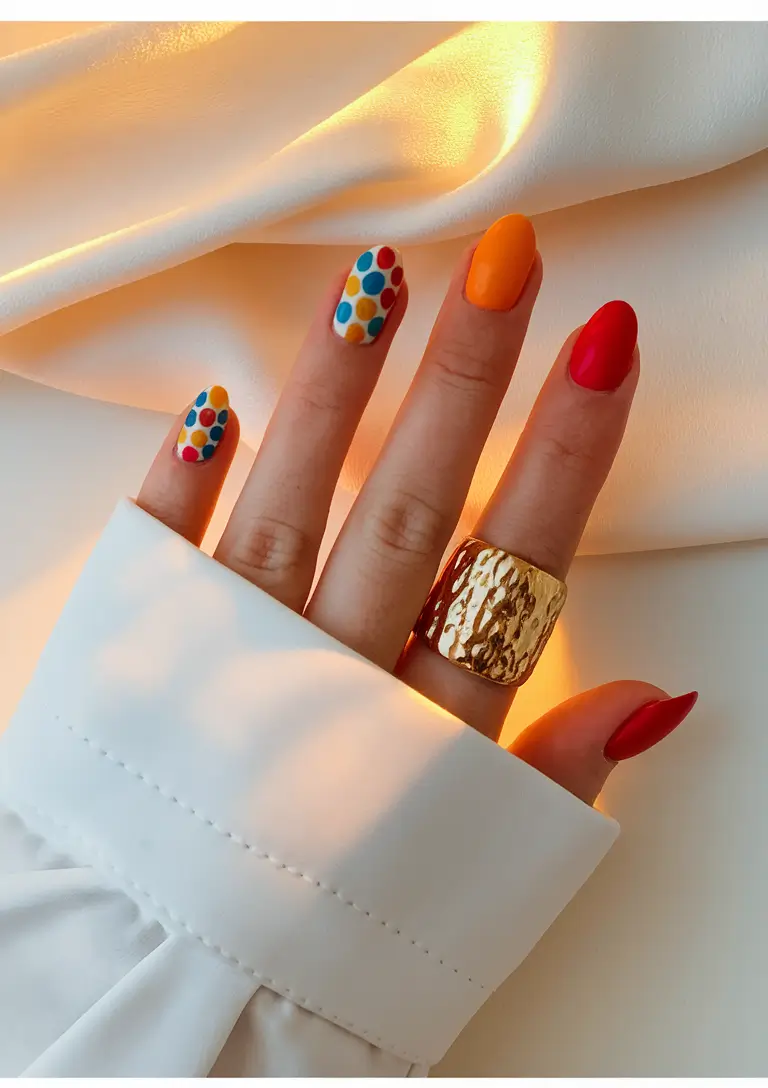 round nail inspo design Confetti Pop Art With a Sunny Twist