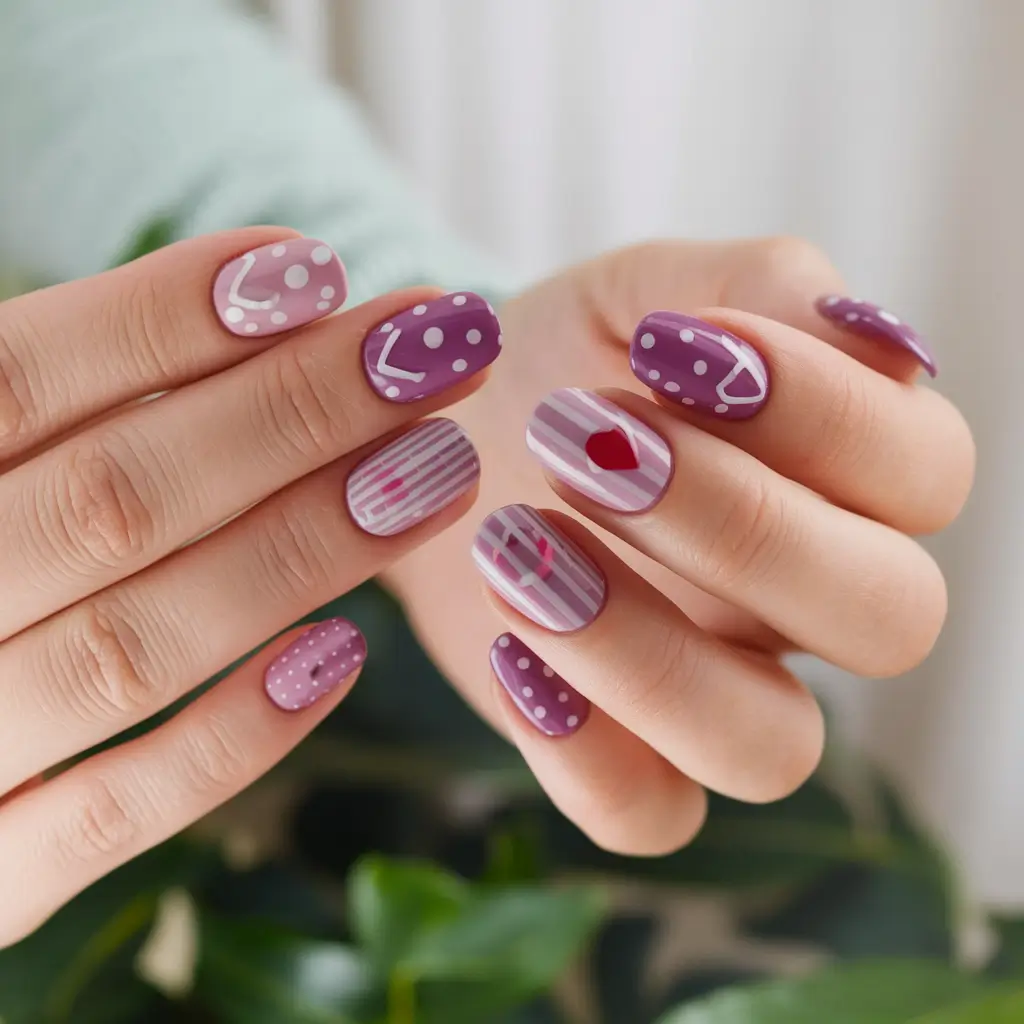 summer oval nails ideas 2025 Lavender Candy with Playful Stripes