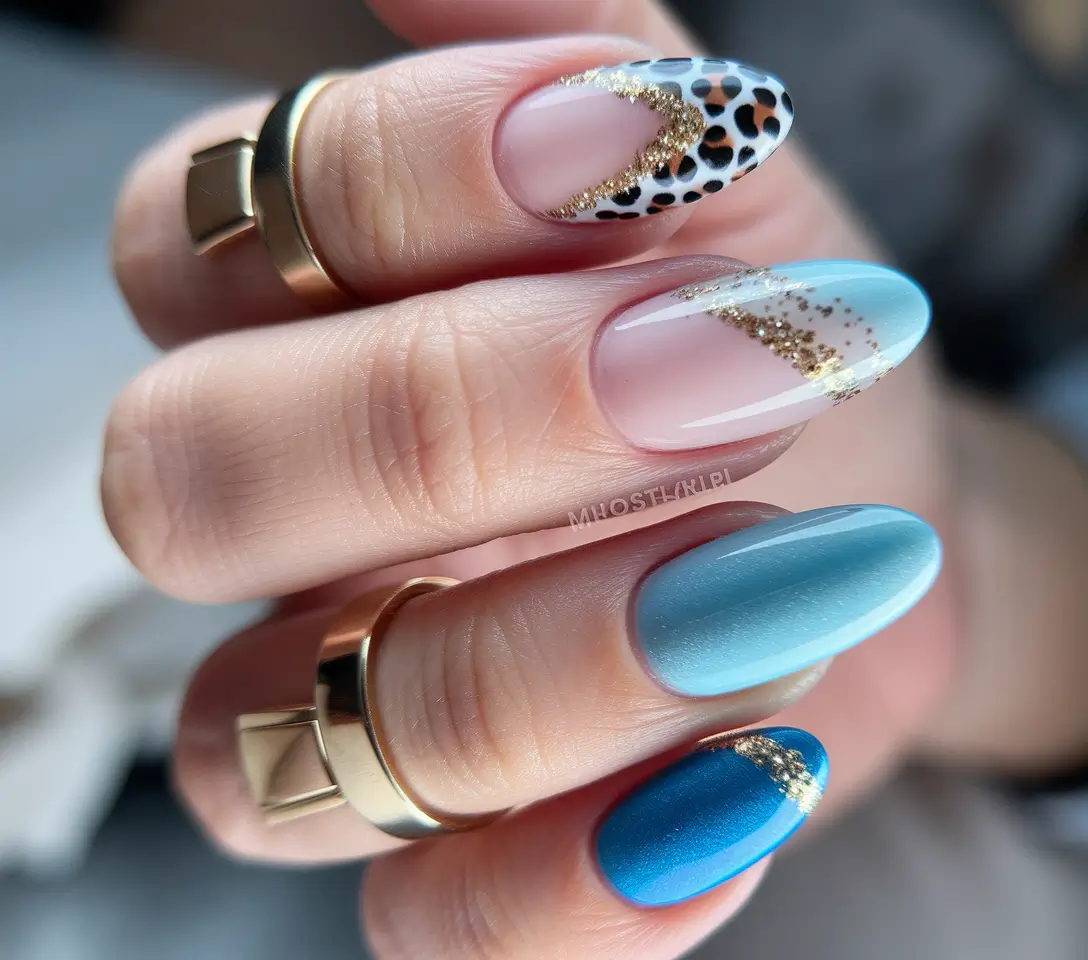 summer oval nails ideas 2025 Leopard Luxe in Ocean Tones