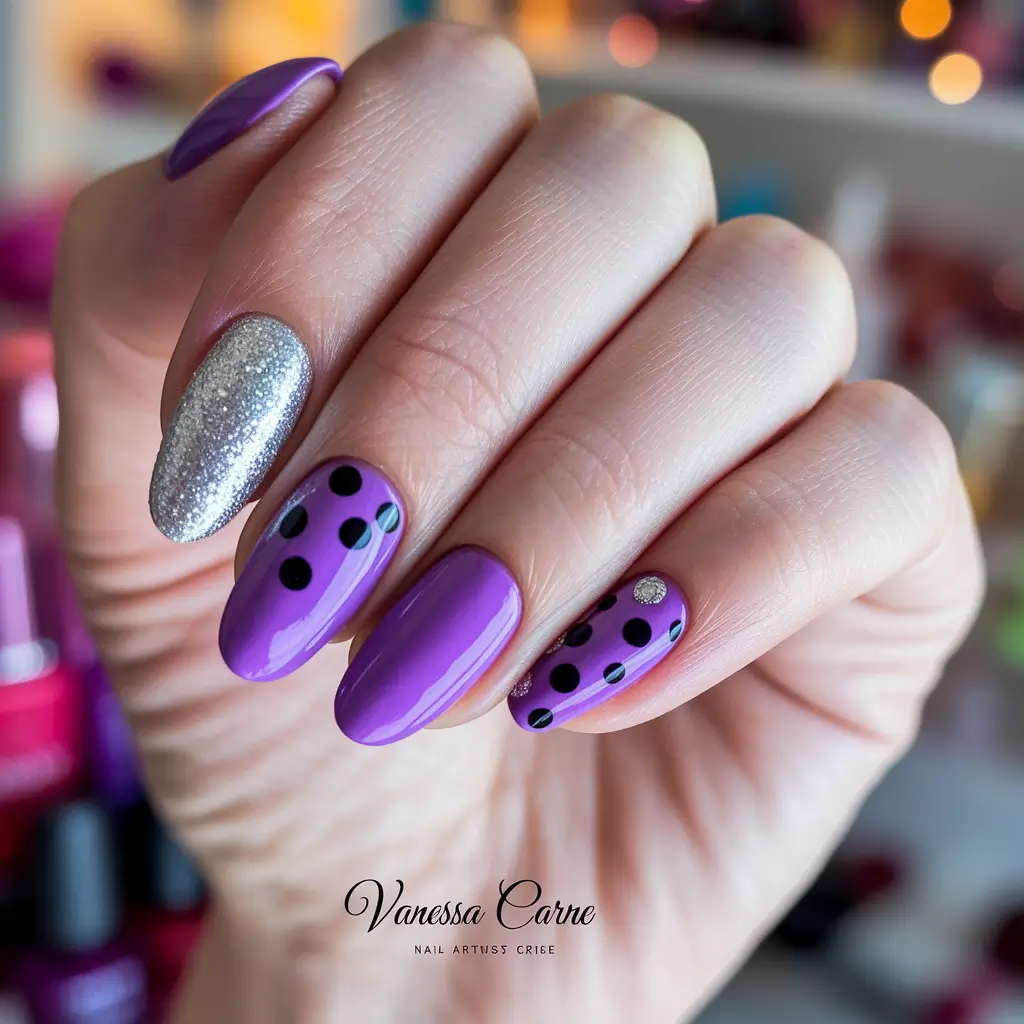 summer oval nails ideas 2025 Disco Lavender Dots