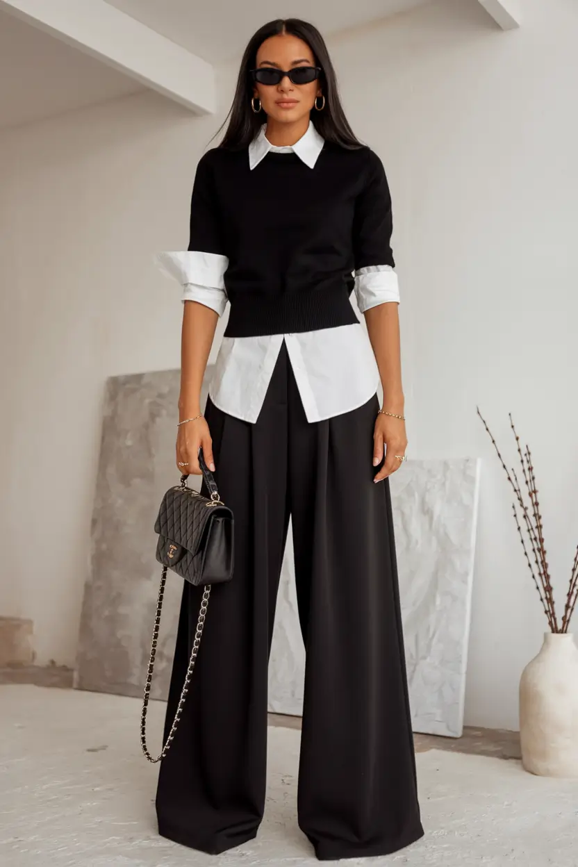 summer to fall transition outfits ideas 2025 Layered Classic in Black and White