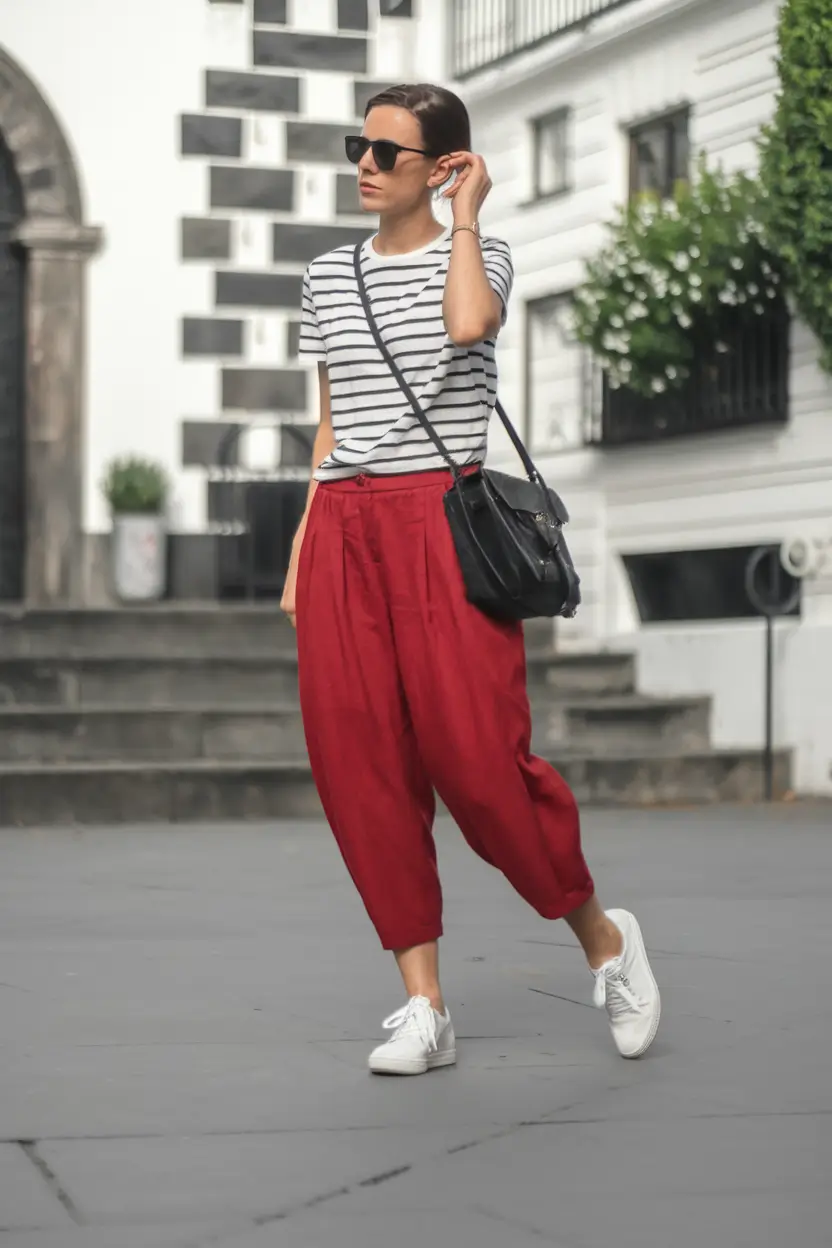 summer to fall transition outfits ideas 2025 Casual Stripes and Relaxed Red