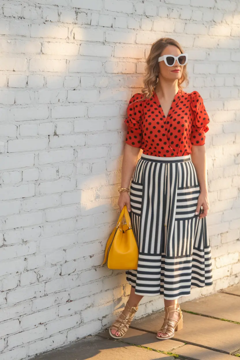 summer to fall transition outfits ideas 2025 Polka Dots and Graphic Stripes