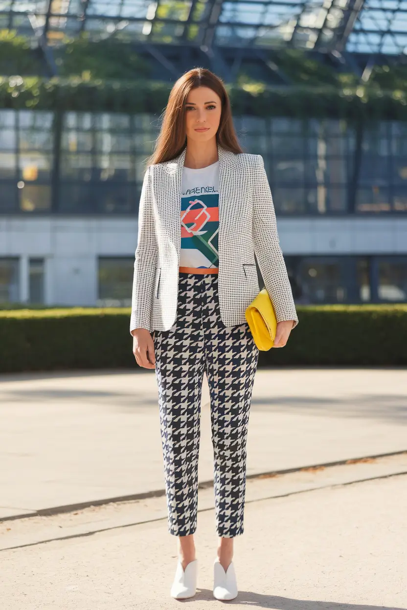 summer to fall transition outfits ideas 2025 Print Clash and Yellow Pop