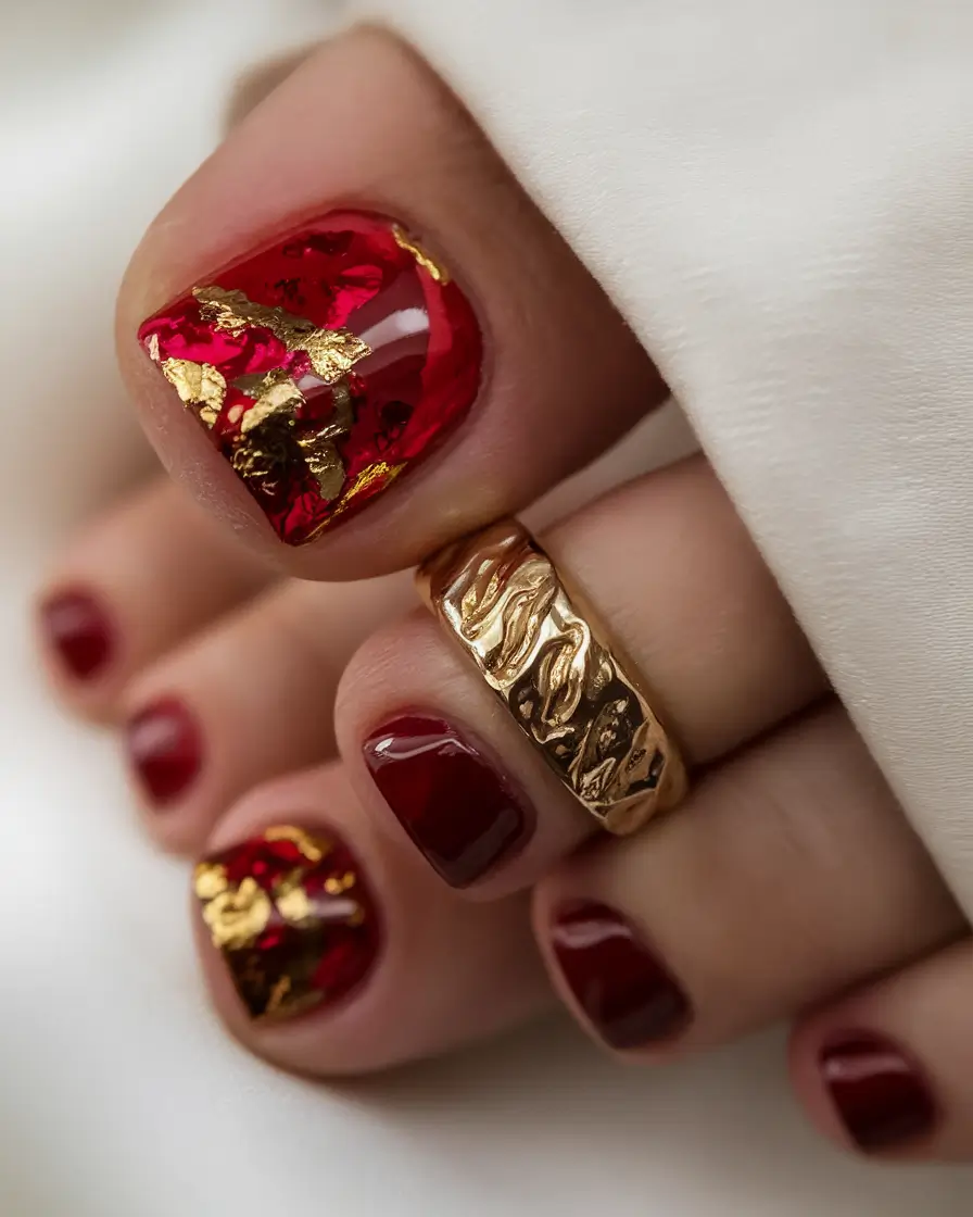 toe nails for august Red and Gold Foil for Luxe Evenings