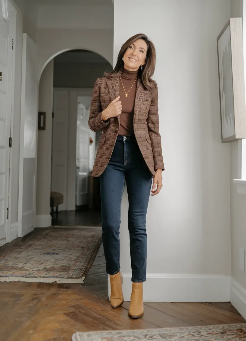 trendy fall outfits for women over 40 - ideas 2025 Smart Casual in Chocolate and Denim