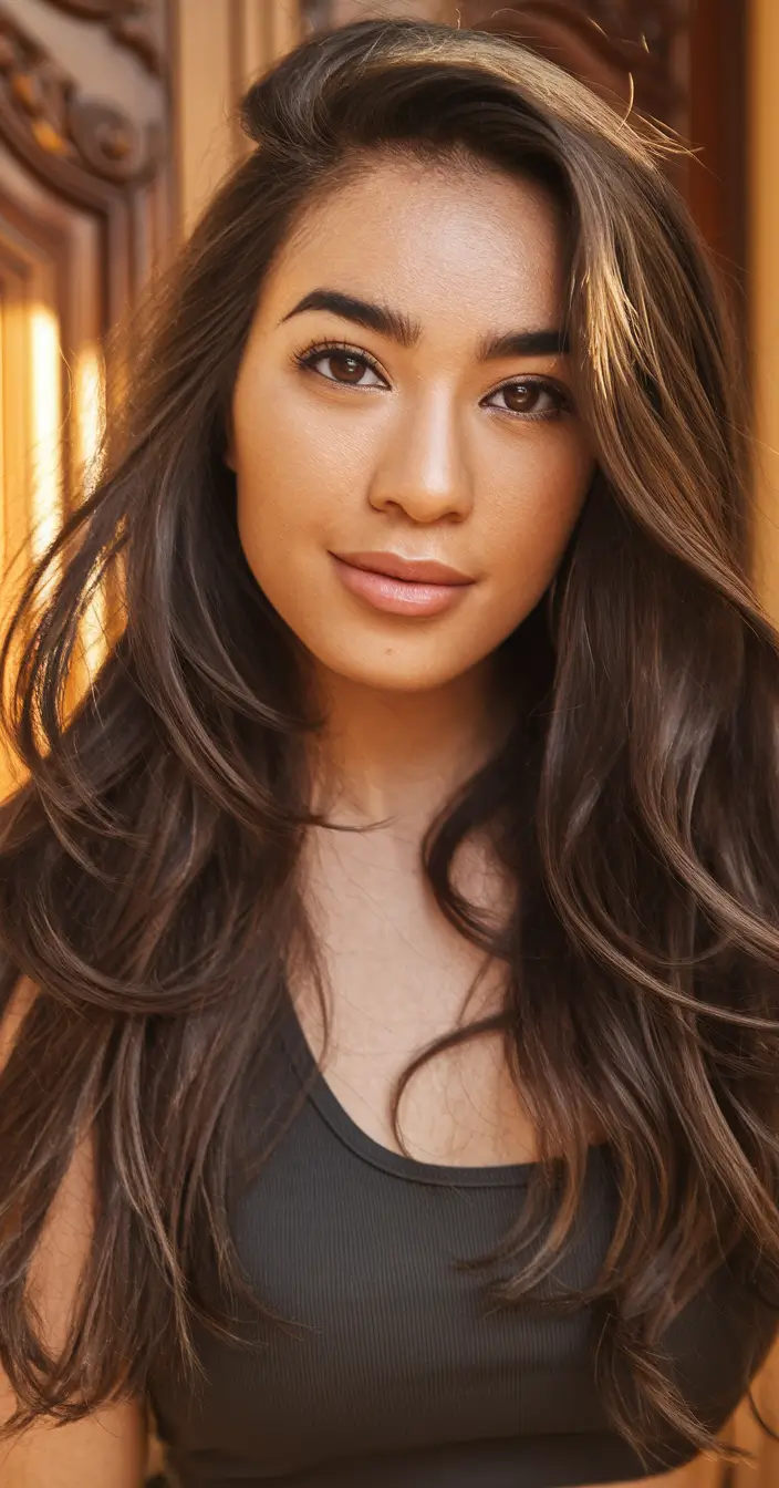 2025 Fall Hair Color Trends for Latina Women Deep Chocolate with Subtle Golden Ends