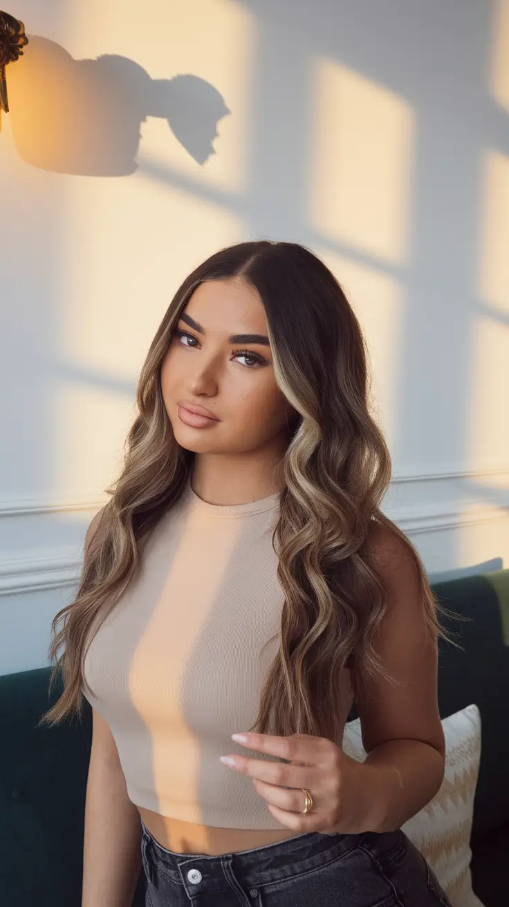 2025 Fall Hair Color Trends for Latina Women Honey Blonde Ribbons with Shadow Root