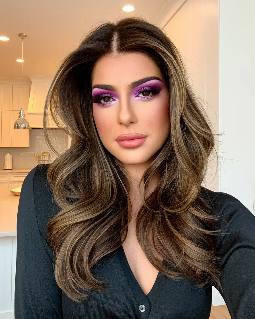 2025 Fall Hair Color Trends for Latina Women Caramel Smoke Layers with Shadowed Roots