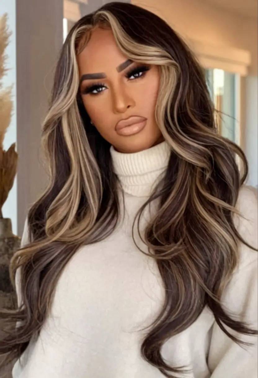 2025 Fall Hair Color Trends for Latina Women High-Contrast Blonde Frame on Deep Brunette