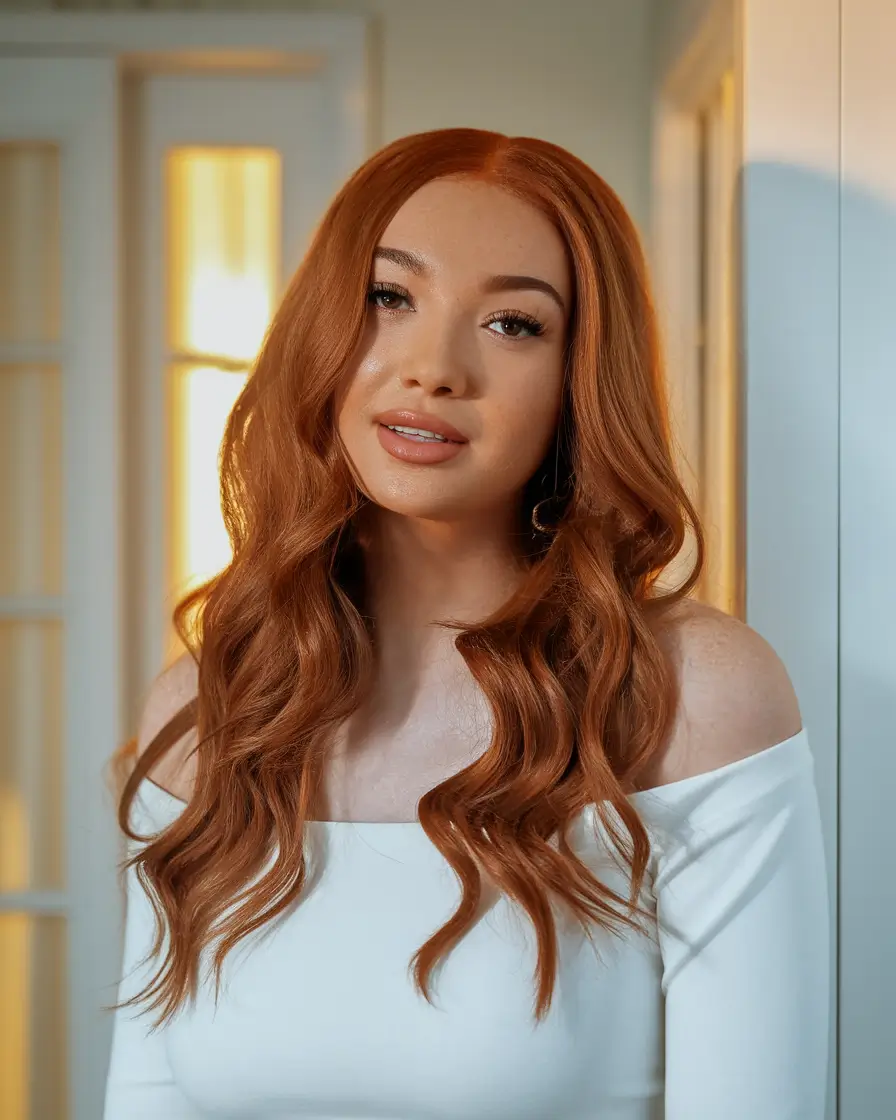 2025 Fall Hair Color Trends for Warm Skin-Tone+Glossy Cinnamon Swirl Waves with Luxe Shine