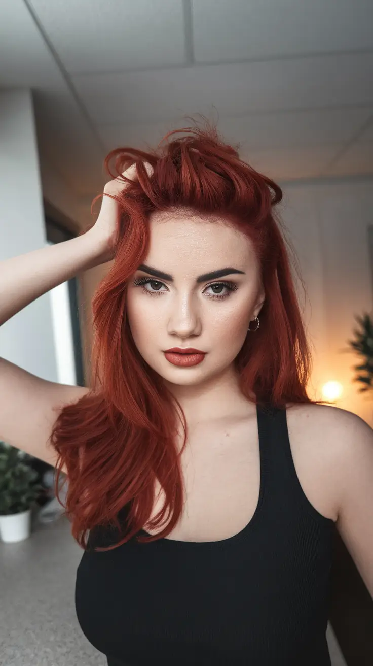 2025 Fall Hair Color Trends for Warm Skin-Tone+Fiery Paprika Red with Voluminous Texture