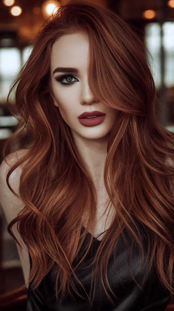 2025 Fall Hair Color Trends for Warm Skin-Tone+Red Mahogany Melt with Vampy Drama