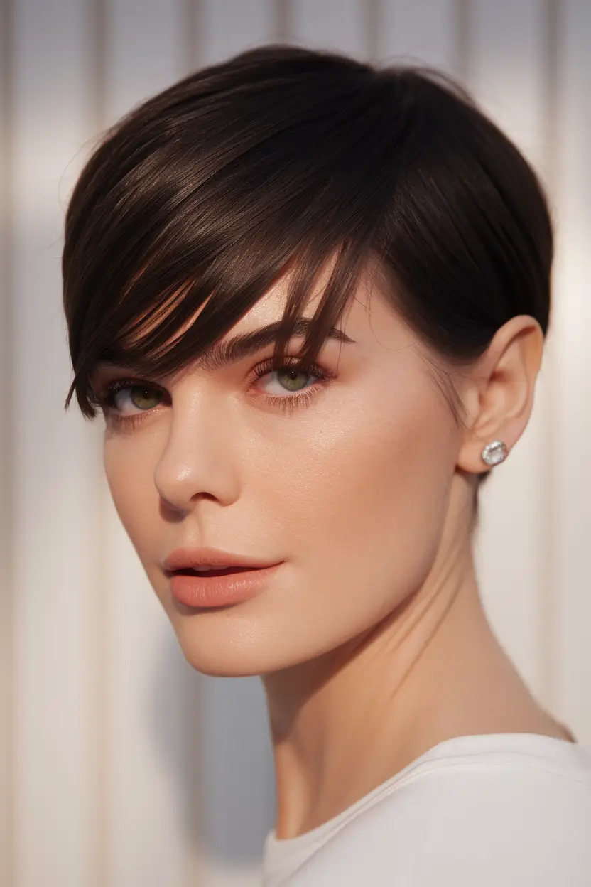 2025 Fall Hair Color Trends for Warm Skin-Tone+Deep Espresso Pixie with Clean-Edge Chic