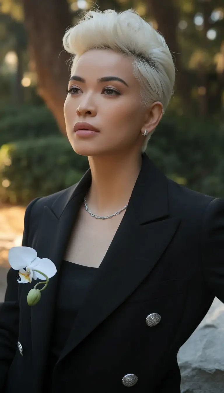 2025 Fall Hair Color Trends for Warm Skin-Tone+Icy Platinum Buzzcut with Power Feminine Vibe
