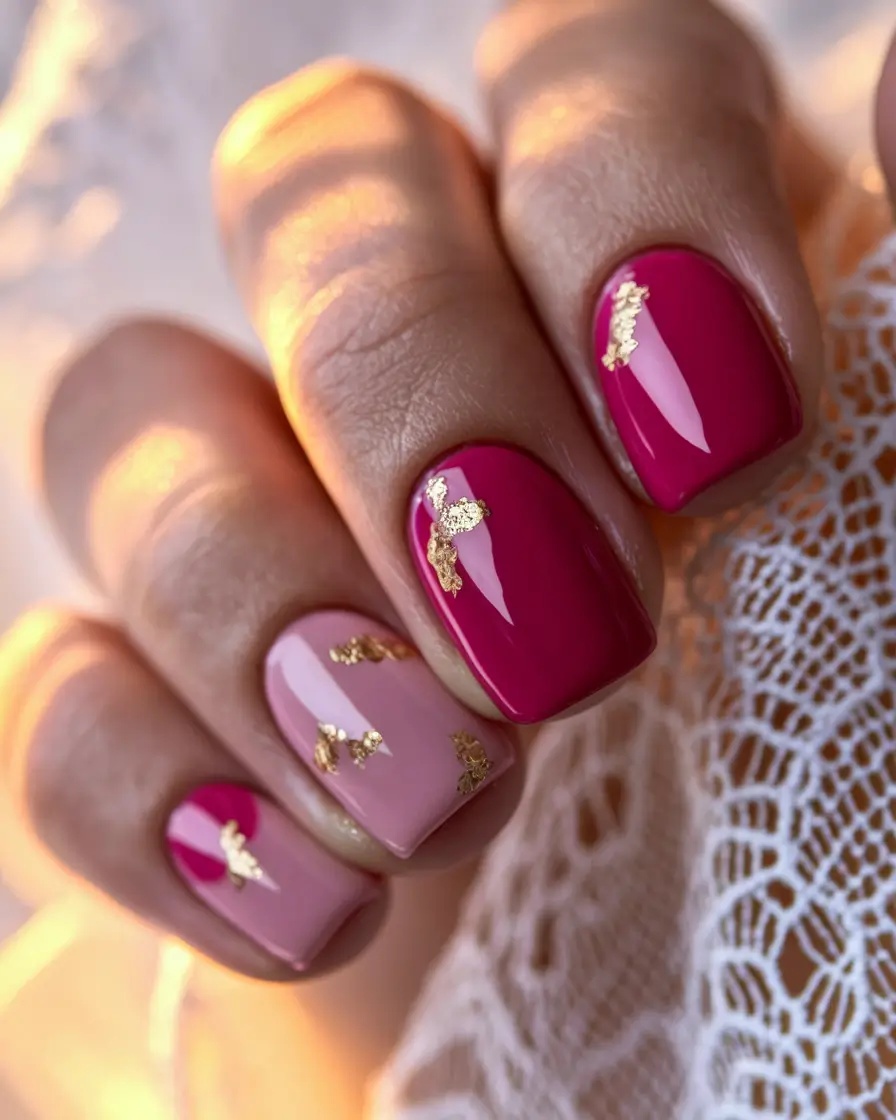 2025 Fall Manicure Ideas Gilded Berry & Pink Contrast