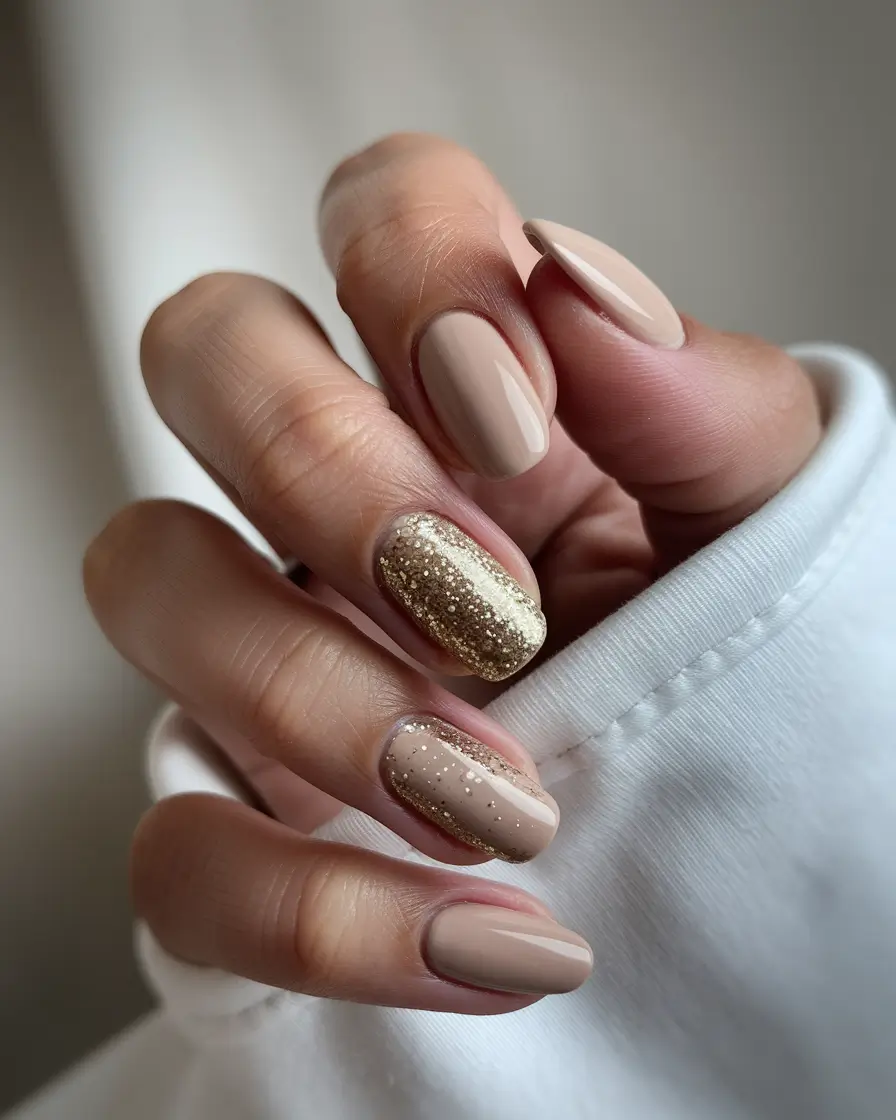 2025 Fall Manicure Ideas Golden Beige Glitz