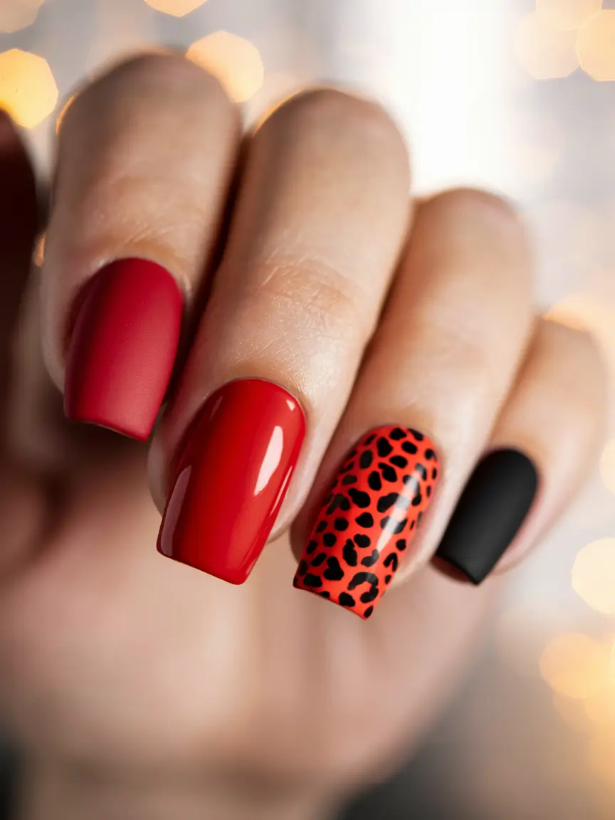 2025 Fall Manicure Ideas Red Meets Leopard