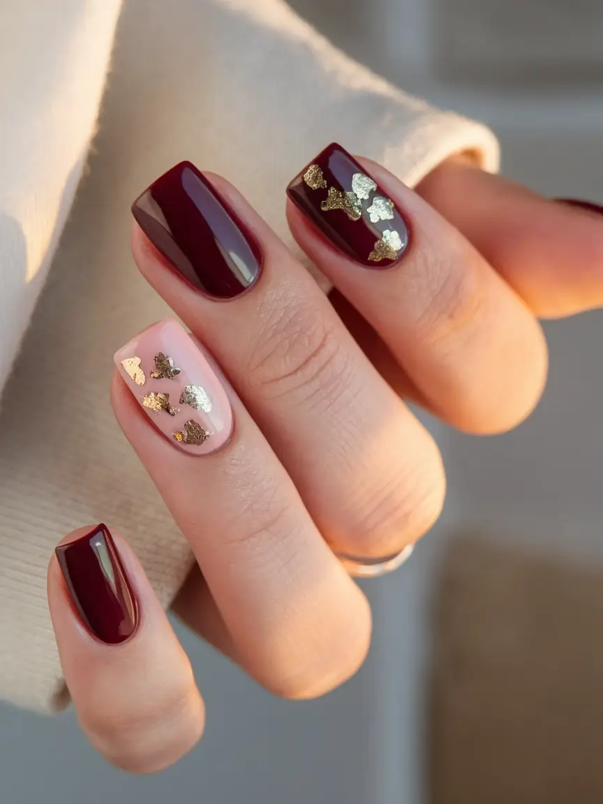 2025 Fall Manicure Ideas Glossy Olive & Confetti Simplicity
