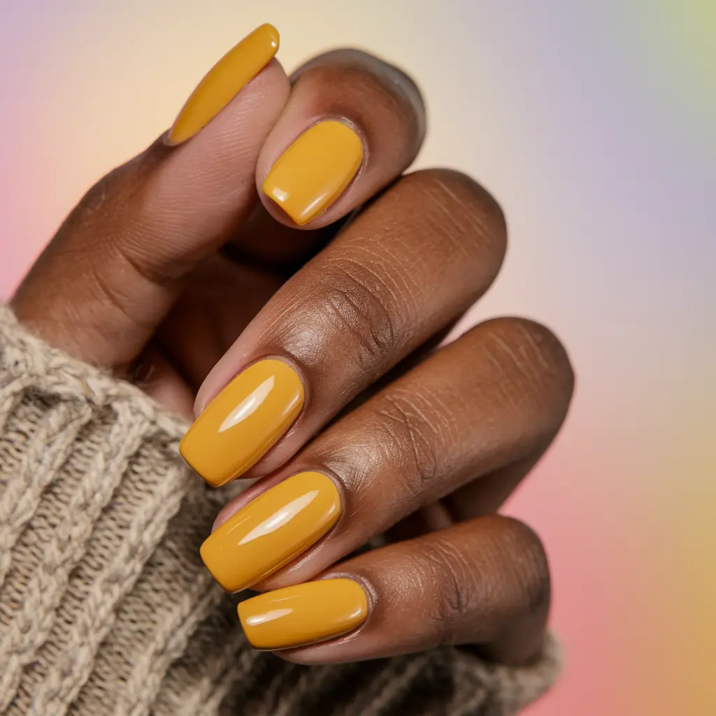 2025 Fall Nail Colors for Dark Skin - Mustard Yellow
