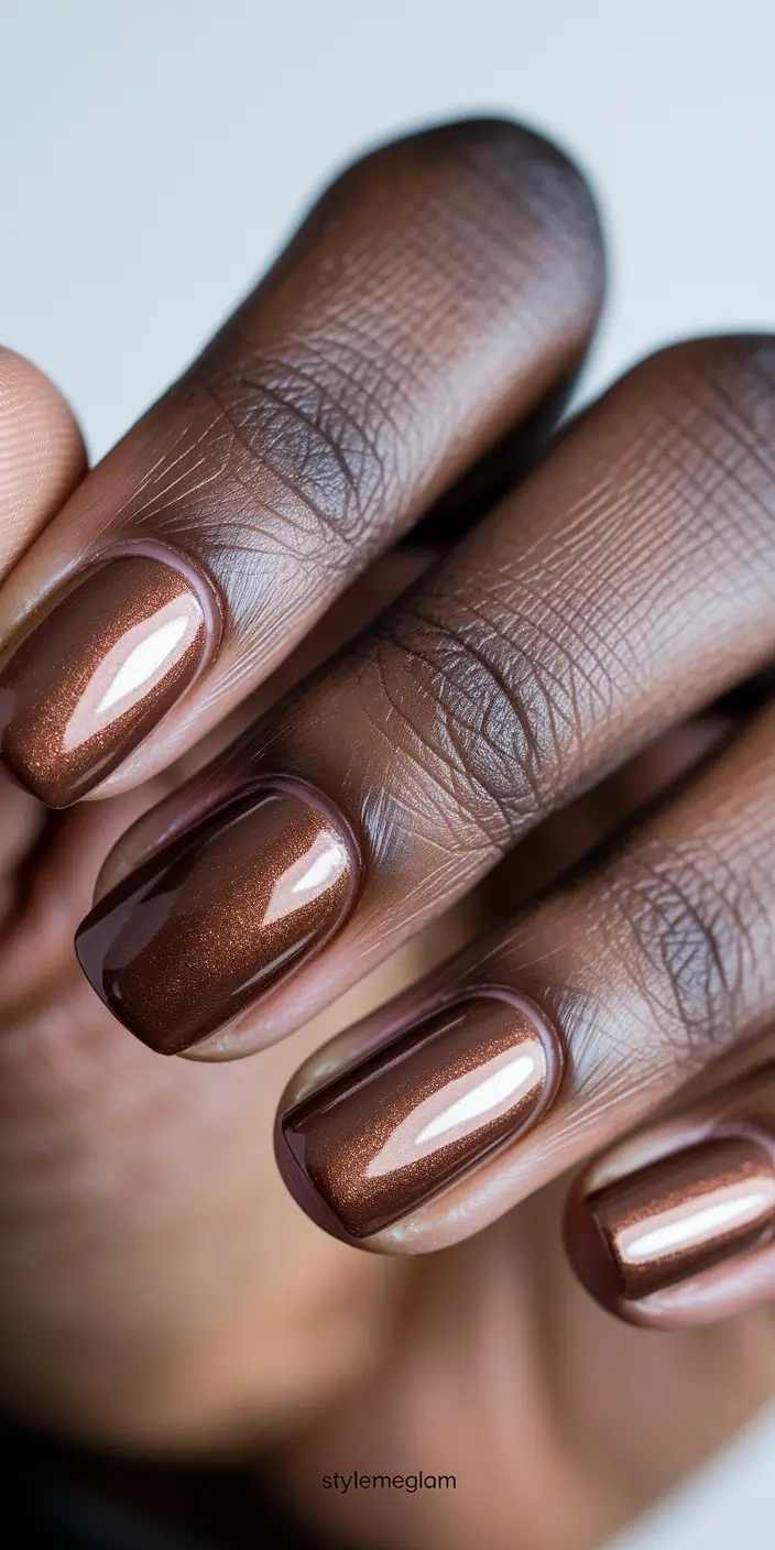 2025 Fall Nail Colors for Dark Skin - Shimmering Copper