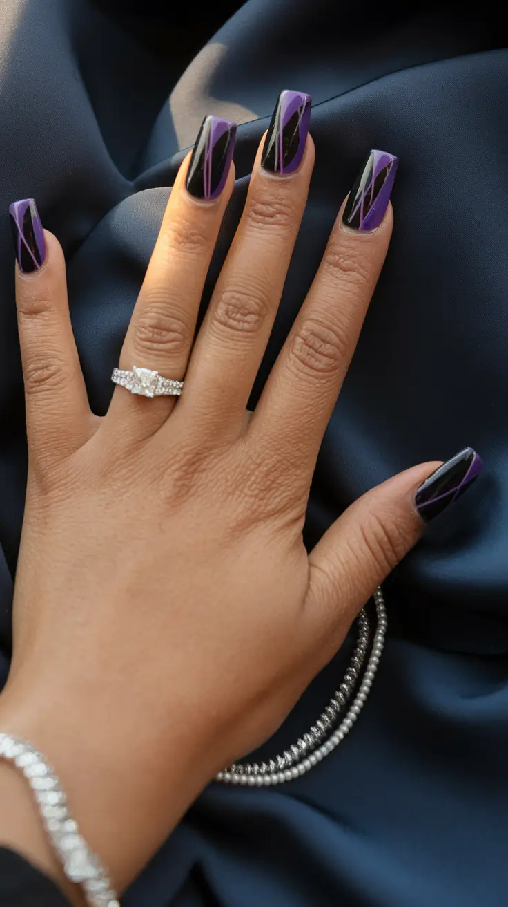 2025 Fall Nail Colors for Dark Skin - Abstract Purple and Black