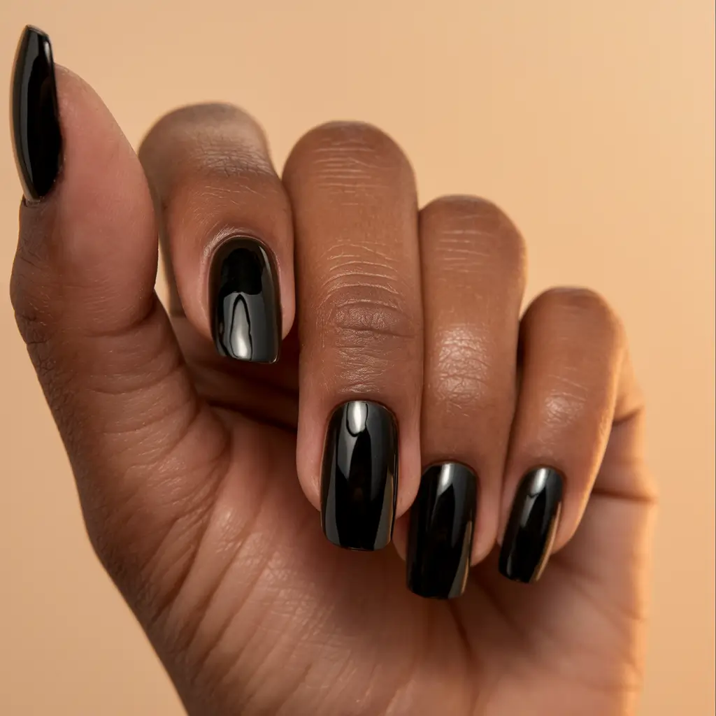 2025 Fall Nail Colors for Dark Skin - Classic Black