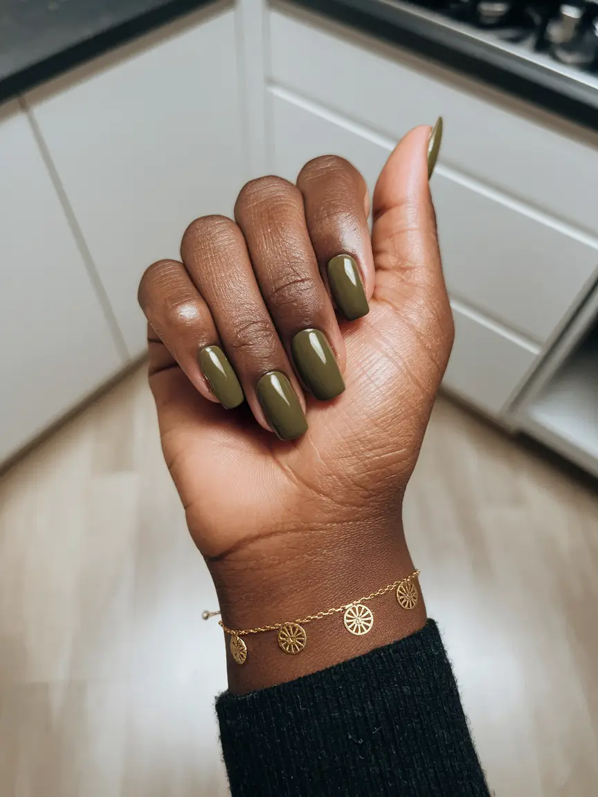 2025 Fall Nail Colors for Dark Skin - Olive Green