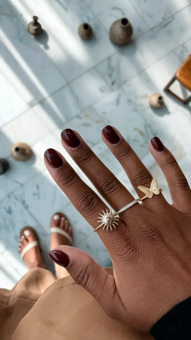 2025 Fall Nail Colors for Dark Skin - Deep Burgundy