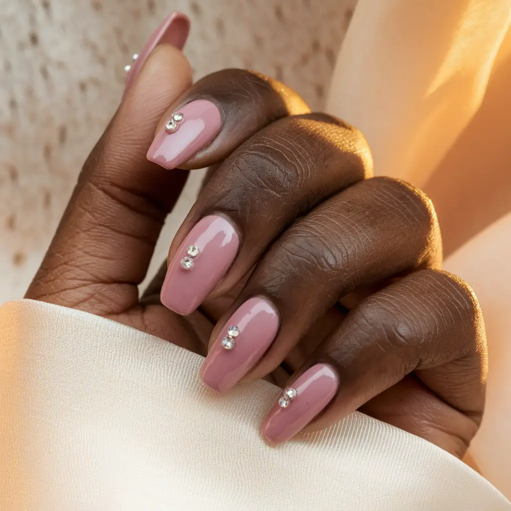 2025 Fall Nail Colors for Dark Skin - Blush Pink with Gems