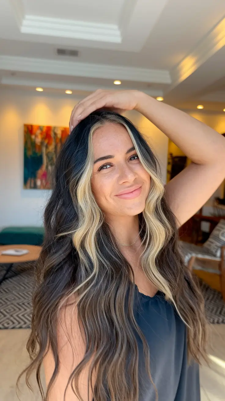 Best Fall Hair Color Shades for Dark Hair in 2025 - Chunky Blonde Ribbons for a Retro Edge