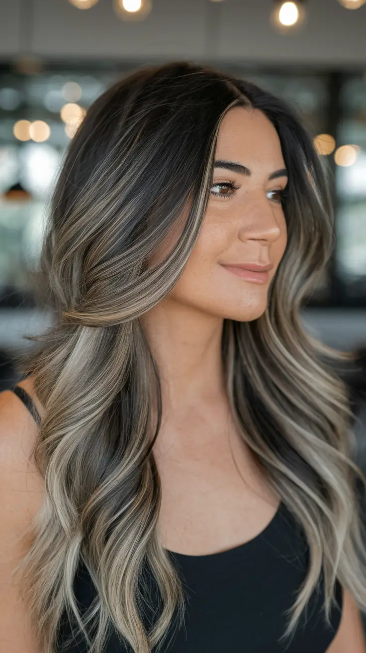 Best Fall Hair Color Shades for Dark Hair in 2025 - Cool-Toned Ashy Balayage Waves