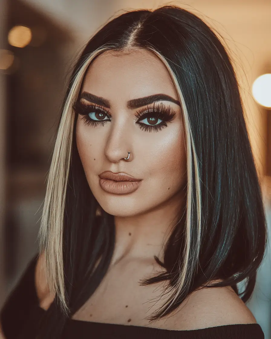 Best Fall Hair Color Shades for Dark Hair in 2025 - Blonde Money Piece on Deep Black