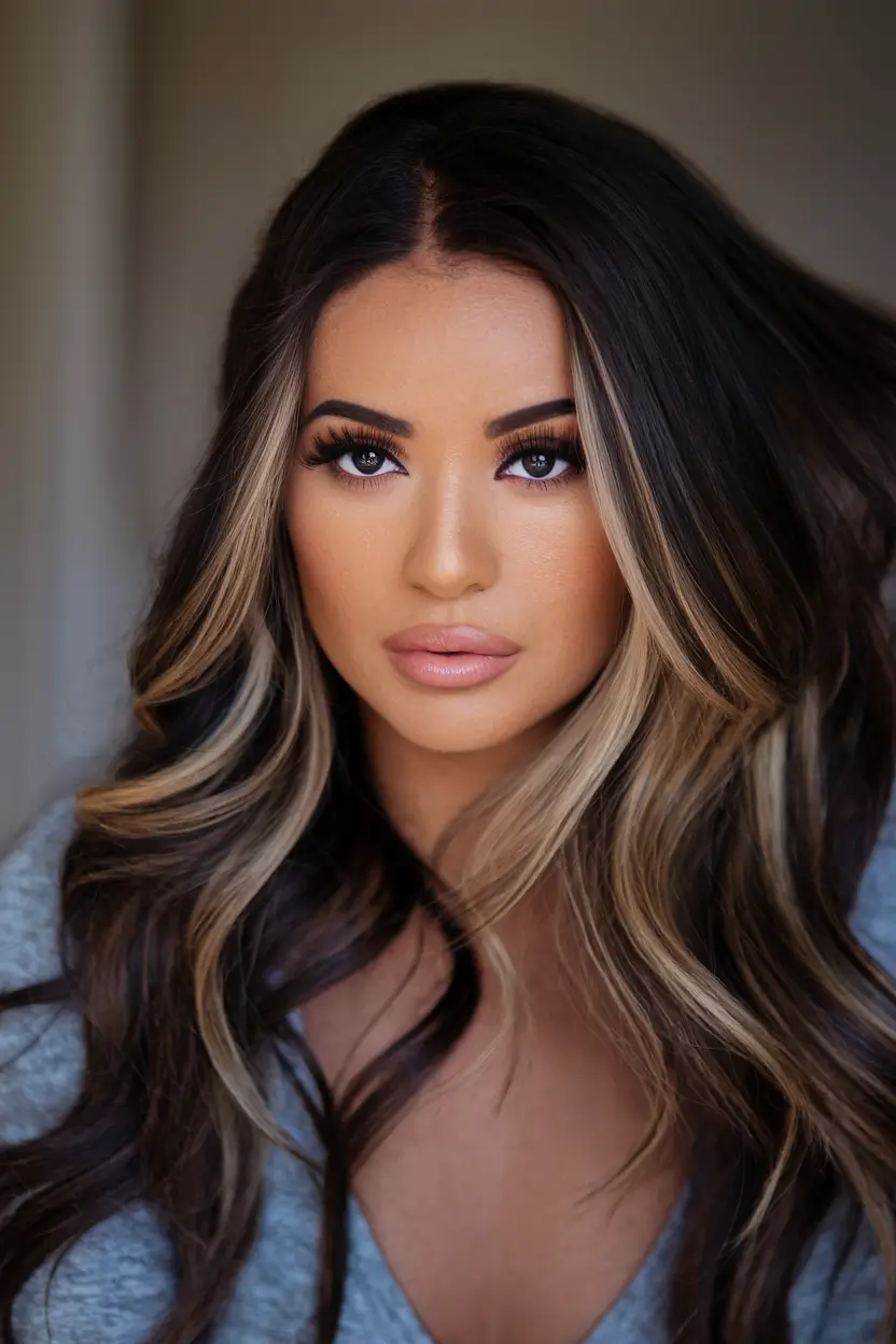 Best Fall Hair Color Shades for Dark Hair in 2025 - High-Contrast Blonde Framing