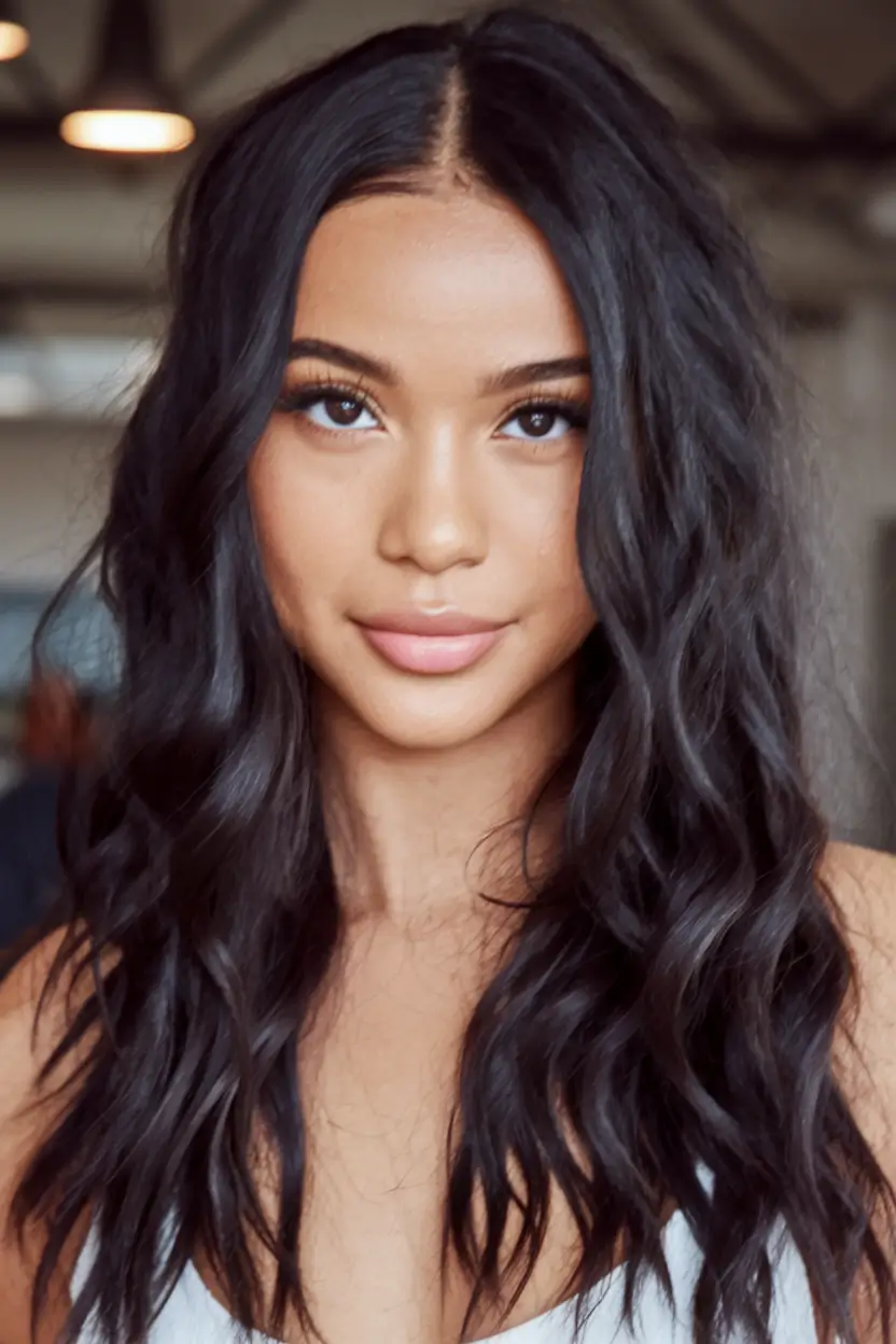 Best Fall Hair Color Shades for Dark Hair in 2025 - Soft Natural Black with Textured Waves