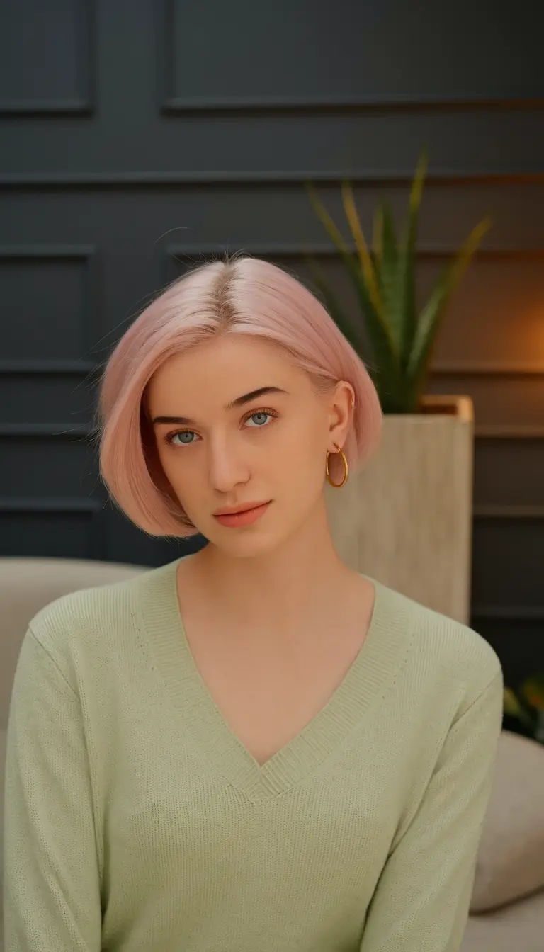 fall hair color trends Frosted Pastel Pink Bob