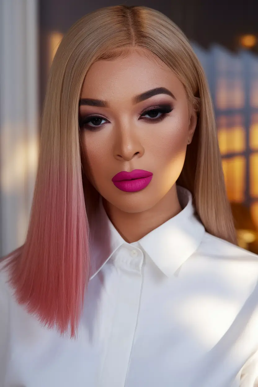 fall hair color trends Strawberry Dip-Dye with Blonde Base