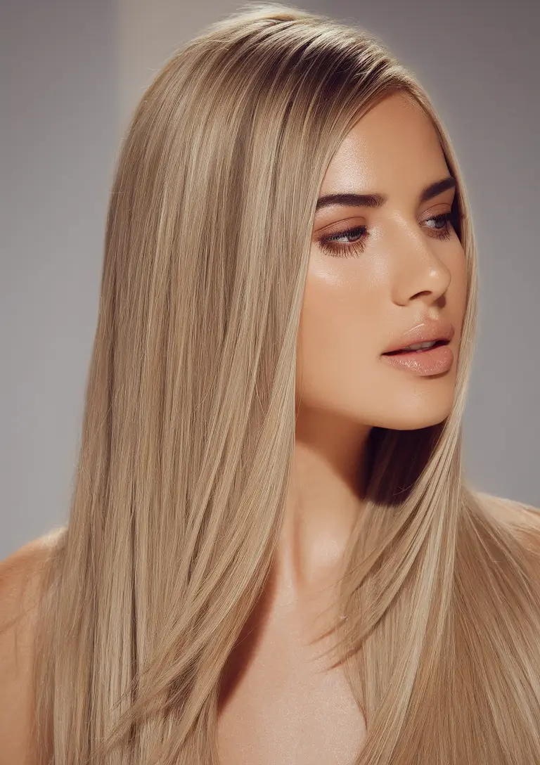 fall hair color trends Champagne Beige Blonde with Natural Glow
