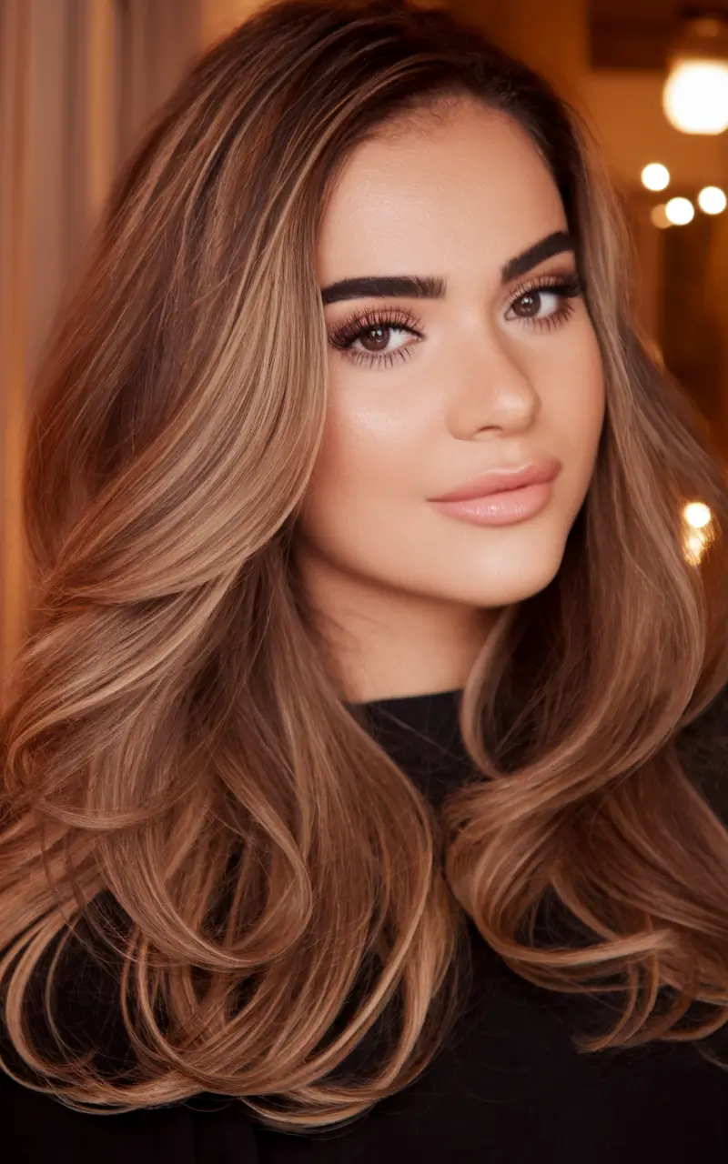 fall hair color trends Layered Mocha Latte Waves