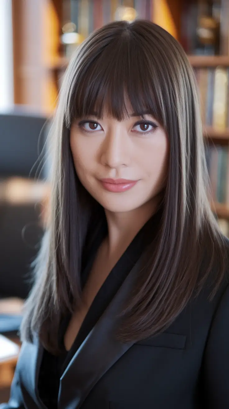 fall hair color trends Jet-Straight Dark Chocolate with Bangs