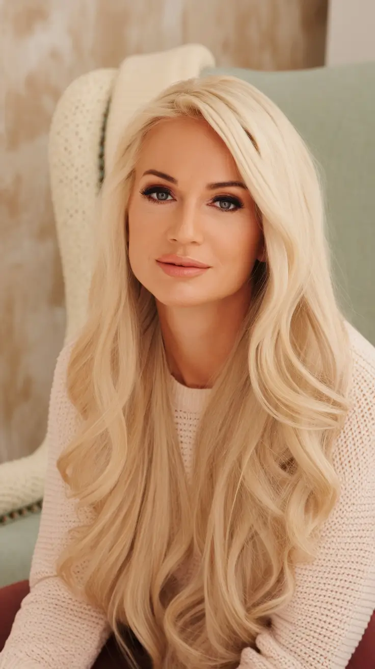 fall hair color trends Ivory Blonde with Soft Fall Volume