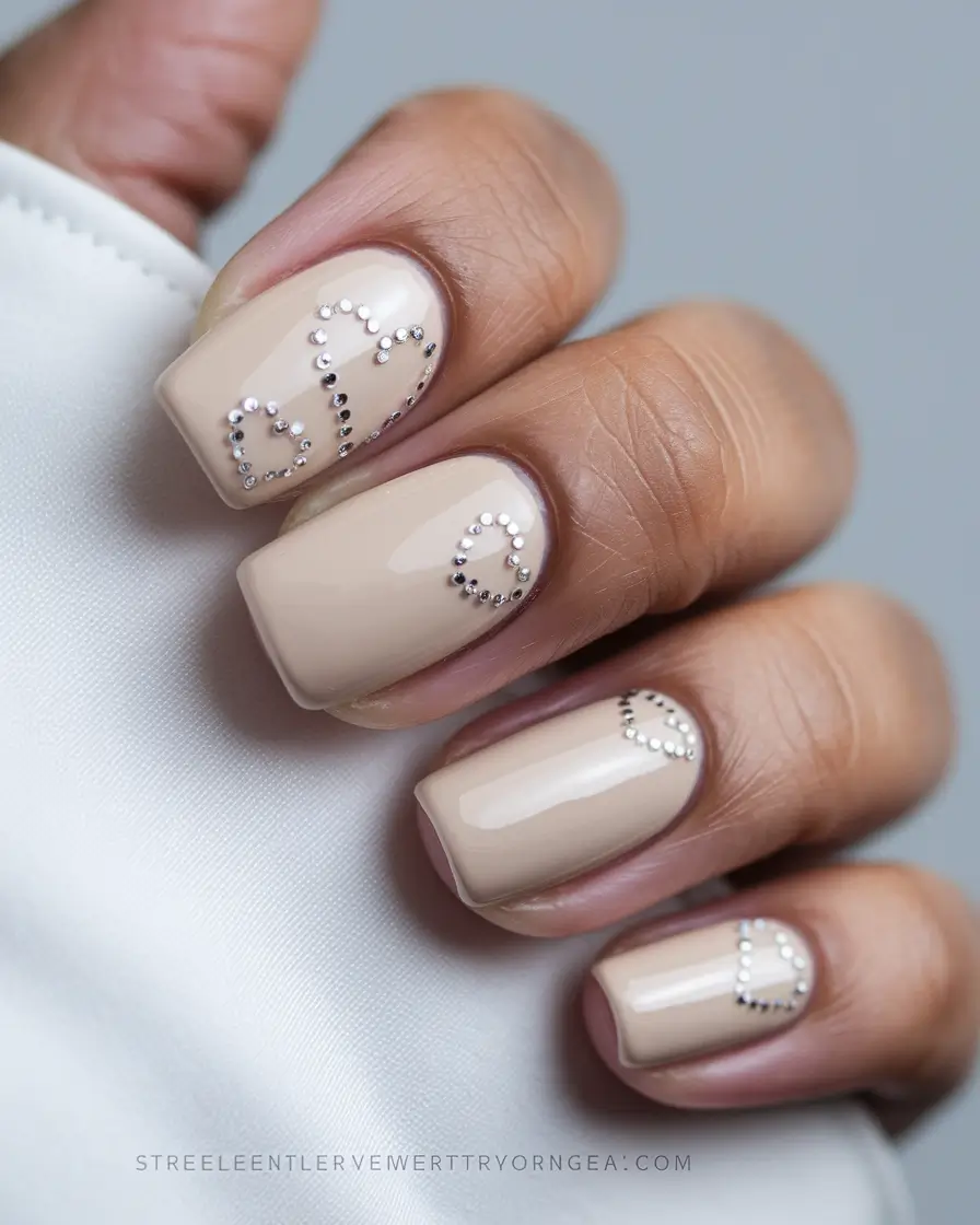 Best Fall Nail Colors for Fair Skin 2025 Neutral Nude with Heart Detailing