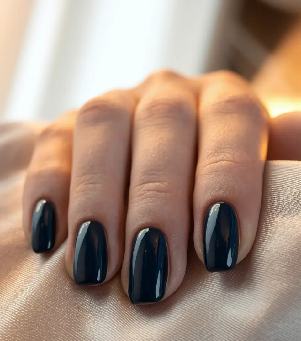 Best Fall Nail Colors for Fair Skin 2025 Midnight Blue Gloss