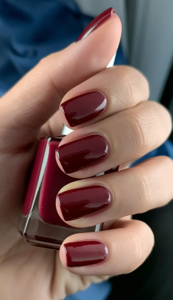 Best Fall Nail Colors for Fair Skin 2025 Rich Burgundy with Glossy Finish