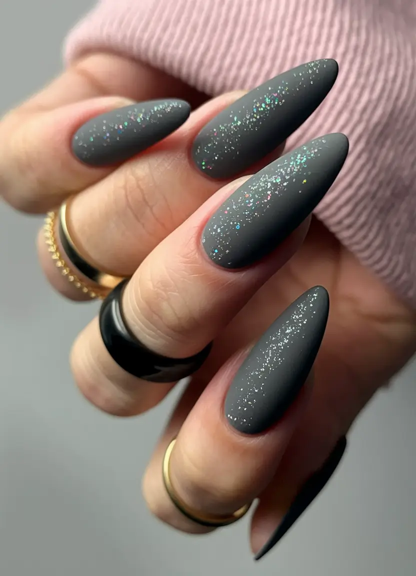Best Fall Nail Colors for Fair Skin 2025 Sparkling Matte Charcoal