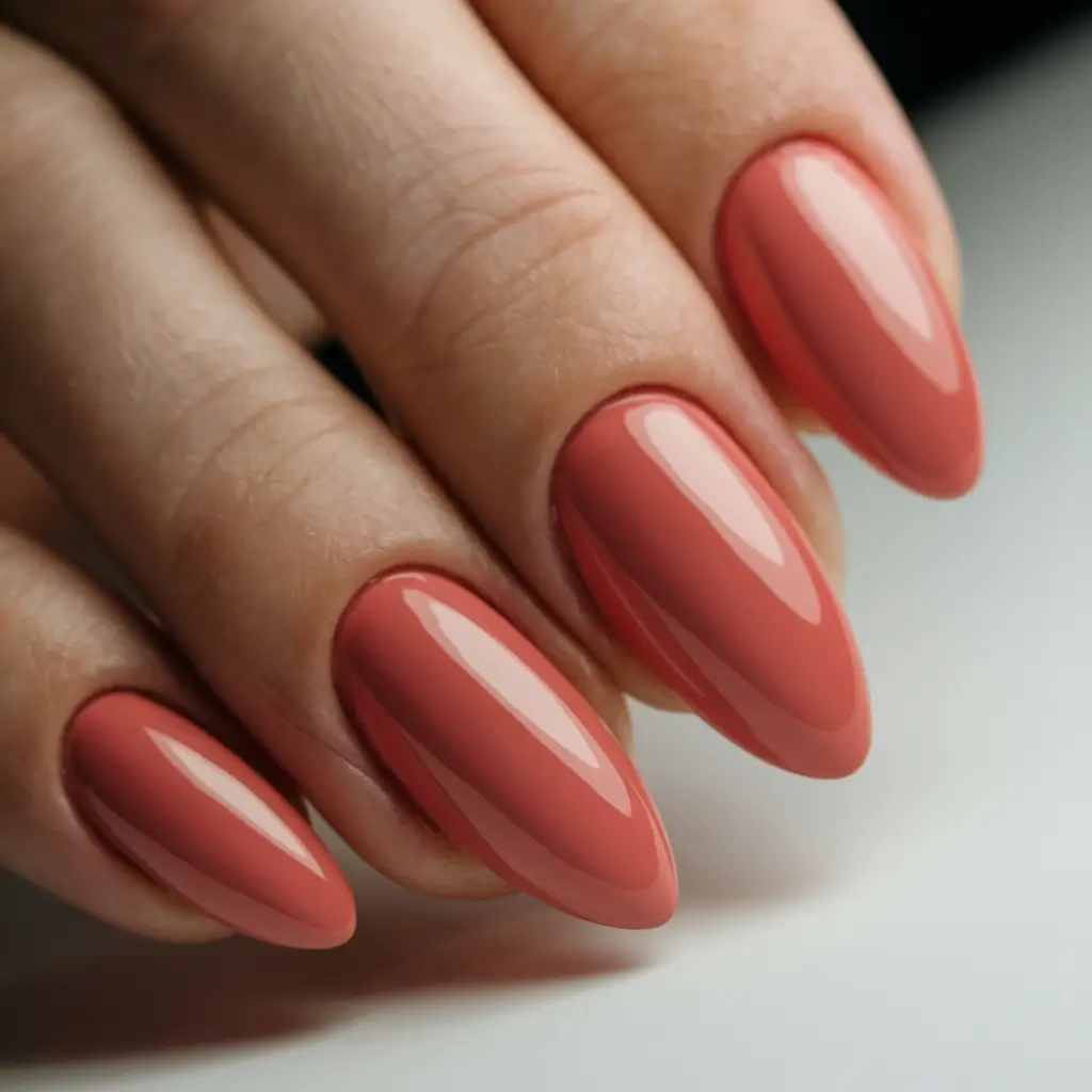Best Fall Nail Colors for Fair Skin 2025 Coral Red Almond Nails