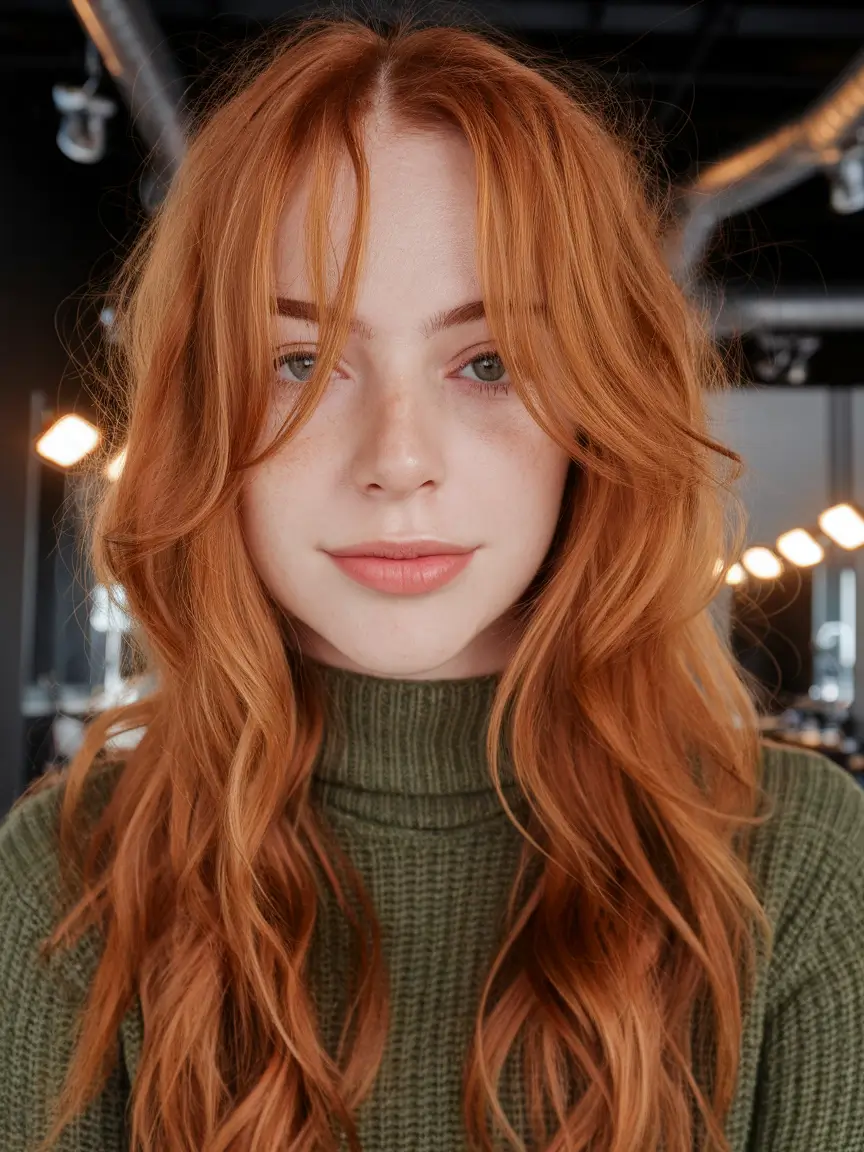 Best Hairstyles for Fall Season 2025 Ginger Waves with Curtain Bangs