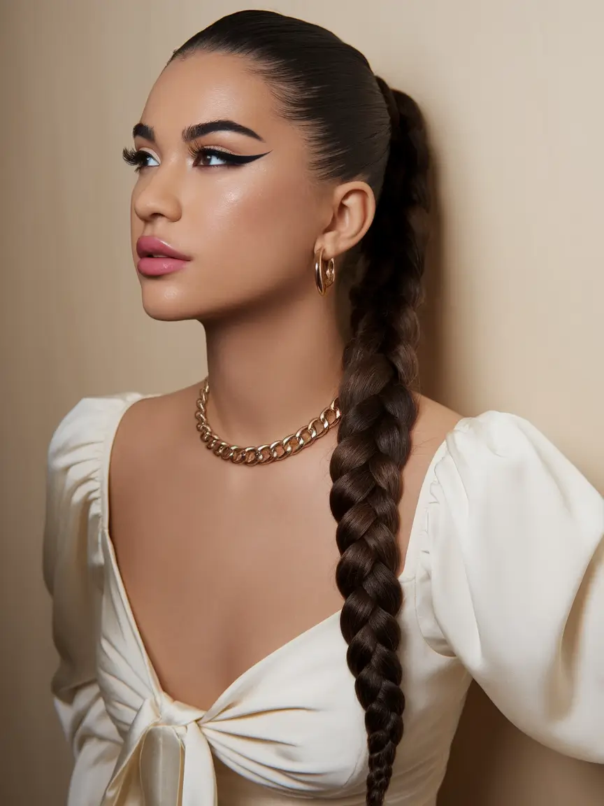 Best Hairstyles for Fall Season 2025 Slick Braided Ponytail Power Look